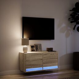 Berkfield Home TV Wall Cabinet with LED Lights Sonoma Oak 80x31x35 cm in Brown - Size: 80 x 31 x 35 cm - thumbnail 5