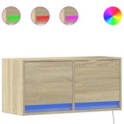 Berkfield Home TV Wall Cabinet with LED Lights Sonoma Oak 80x31x35 cm in Brown - Size: 80 x 31 x 35 cm - thumbnail 2
