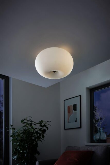 Eglo Optica Matt-Opal Glass Flush Ceiling Light in Silver - image 1