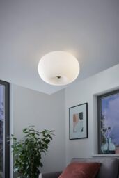 Eglo Optica Matt-Opal Glass Flush Ceiling Light in Silver - thumbnail 3