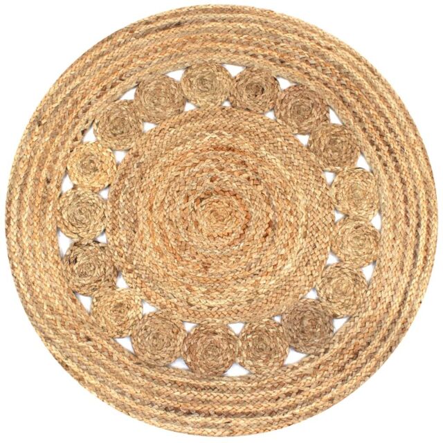 Berkfield Home Area Rug Braided Design Jute 90 cm Round in Beige - Size: 100 cm diameter - image 1