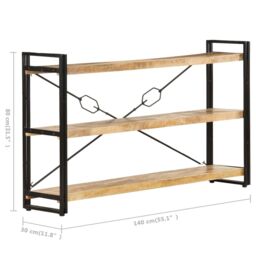 Berkfield Home 3-Tier Bookcase 140x30x80 cm Solid Mango Wood in Brown - Size: 140 x 30 x 80 cm - thumbnail 5