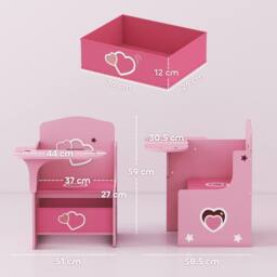 AIYAPLAY Kids Table & Chair Set, Toddler Desk Chair with Storage Bins in Pink - thumbnail 3