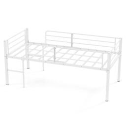 Costway Single Size Low Loft Bed Metal Bed Frame w/ Guardrails & 2 Ladders in White - thumbnail 1