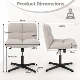 EONLION Office Chair Swivel Chair Height Adjustable in Beige - Size: 100 cm - thumbnail 2