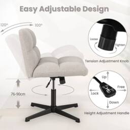 EONLION Office Chair Swivel Chair Height Adjustable in Beige - Size: 100 cm - thumbnail 4