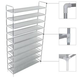 Berkfield Home Shoe Rack with 10 Shelves Metal & Non-woven Fabric Silver - thumbnail 2