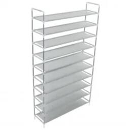 Berkfield Home Shoe Rack with 10 Shelves Metal & Non-woven Fabric Silver - thumbnail 1