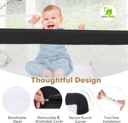 Gymax Folding Baby Bed Rail Height Adjustable Bed Guard With Fastening Belt in Black - thumbnail 3