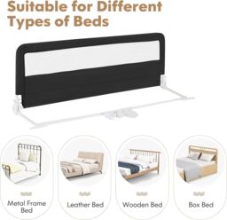 Gymax Folding Baby Bed Rail Height Adjustable Bed Guard With Fastening Belt in Black - thumbnail 4