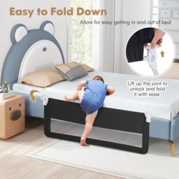 Gymax Folding Baby Bed Rail Height Adjustable Bed Guard With Fastening Belt in Black - thumbnail 5