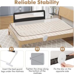 Gymax Folding Baby Bed Rail Height Adjustable Bed Guard With Fastening Belt in Black - thumbnail 2