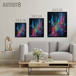 "Artery8 Modern Abstract Geometric Cityscape Framed Canvas Wall Art Print in Blue - Size: W12"" x H16""" - thumbnail 4