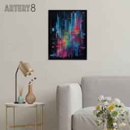 "Artery8 Modern Abstract Geometric Cityscape Framed Canvas Wall Art Print in Blue - Size: W12"" x H16""" - thumbnail 3