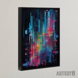 "Artery8 Modern Abstract Geometric Cityscape Framed Canvas Wall Art Print in Blue - Size: W12"" x H16""" - thumbnail 2