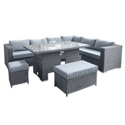 Oseasons Buxton Rattan 9 Seat Rising Firepit Corner Set in Ocean Grey - thumbnail 2