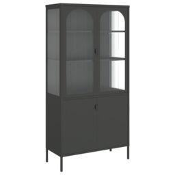 Berkfield Home Highboard Black 90x40x180 cm Glass & Steel - Size: 90 x 40 x 180 cm - thumbnail 2