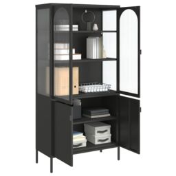 Berkfield Home Highboard Black 90x40x180 cm Glass & Steel - Size: 90 x 40 x 180 cm - thumbnail 5