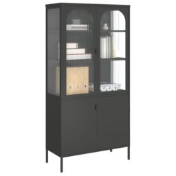 Berkfield Home Highboard Black 90x40x180 cm Glass & Steel - Size: 90 x 40 x 180 cm - thumbnail 4
