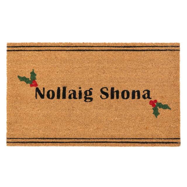 Kukoon Front Door Mat Christmas Décor Natural Coir Rug - Nollaig in Beige - Size: 45 cm x 70 cm - image 1