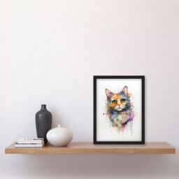 "Artery8 Wall Art Print Reverse Calico Cat Lovers Gift Watercolour Pet Portrait Painting Artwork Art Framed - Size: W12"" x H16""" - thumbnail 4