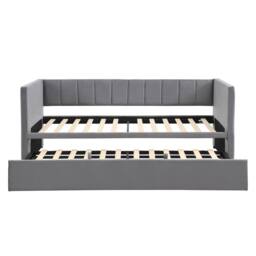 Merax 3ft Single Upholstered Daybed with Pull-Out Trundle, Velvet Sofa Bed in Grey - thumbnail 9