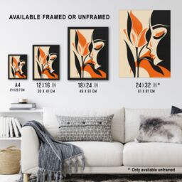 "Artery8 Bold Minimal Lady Kissing Rose Flower Artwork Wall Art Print in Orange - Size: W18"" x H24""" - thumbnail 3