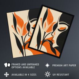"Artery8 Bold Minimal Lady Kissing Rose Flower Artwork Wall Art Print in Orange - Size: W18"" x H24""" - thumbnail 2