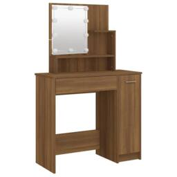 Berkfield Home White Dressing Table with LED Brown Oak 86.5x35x136 cm