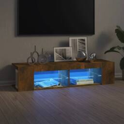 Berkfield Home TV Cabinet with LED Lights Smoked Oak 135x39x30 cm in Brown - Size: 135 x 39 x 30 cm - thumbnail 2