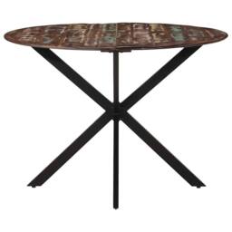 Berkfield Home Dining Table Ã˜110x78 cm Solid Wood Reclaimed & Steel in Brown - Size: 110x78 cm - thumbnail 5