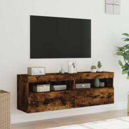 Berkfield Home TV Wall Cabinets with LED Lights 2 pcs Smoked Oak 60x30x40 cm in Brown - Size: 60 x 30 x 40 cm - thumbnail 5