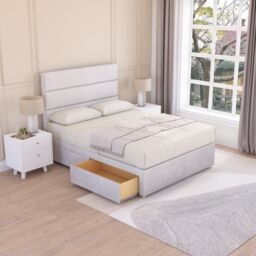 "Sloomy Texas Plush Bed Set With 4 Drawers, Mattress & 26"" Headboard in Silver - Size: Small Double" - thumbnail 2