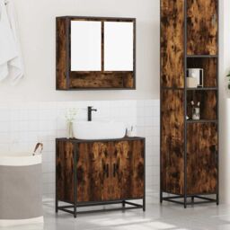 Berkfield Home 2 Piece Bathroom Furniture Set Smoked Oak Engineered Wood in Brown - thumbnail 3
