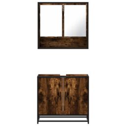 Berkfield Home 2 Piece Bathroom Furniture Set Smoked Oak Engineered Wood in Brown - thumbnail 5