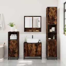 Berkfield Home 2 Piece Bathroom Furniture Set Smoked Oak Engineered Wood in Brown - thumbnail 4