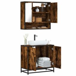 Berkfield Home 2 Piece Bathroom Furniture Set Smoked Oak Engineered Wood in Brown - thumbnail 1