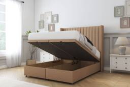 "Sloomy Marlborough Dumfries Ottoman Bed Set With 54"" Wingback Headboard in Light Brown - Size: Small Single" - thumbnail 2
