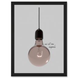 Artery8 Minimalist French Illustration of a Retro Peach Pink Light Bulb Ceci Est Une Ampoule Artwork Framed Wall Art Print A4 in Black - thumbnail 1