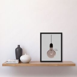 Artery8 Minimalist French Illustration of a Retro Peach Pink Light Bulb Ceci Est Une Ampoule Artwork Framed Wall Art Print A4 in Black - thumbnail 2