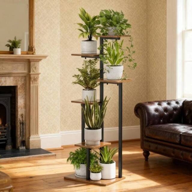 Havendro Metal Plant Stand Wooden Outdoor Indoor Flower Pot Shelf - image 1
