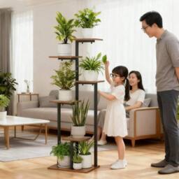 Havendro Metal Plant Stand Wooden Outdoor Indoor Flower Pot Shelf - thumbnail 3