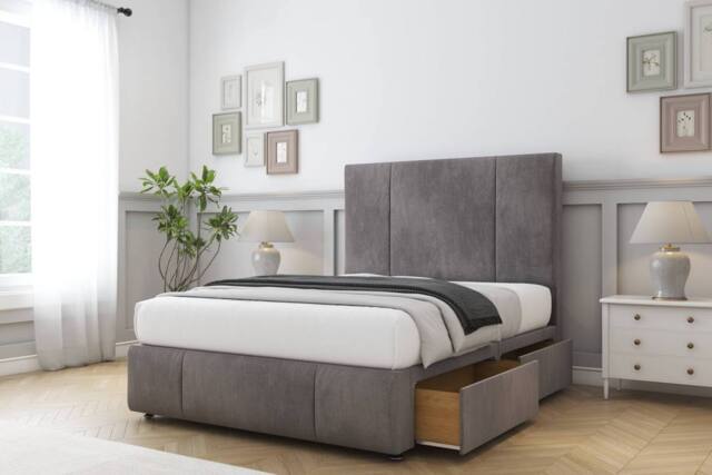 "Sloomy Lisbon Naples Divan Set 2 Drawers-54"" Headboard-Footboard in Grey - Size: Single" - image 1