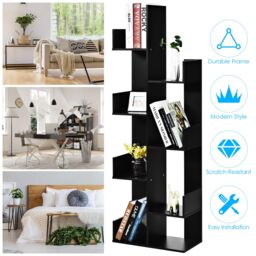 Costway 8 Tier Bookshelf Storage Display Floor Standing Bookcase Shelving Organizer Home in Black - thumbnail 6