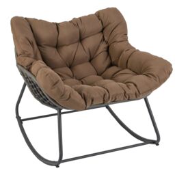 Costway Outdoor Rocking Chair Oversized Patio PE Wicker Egg Chair in Dark Brown - thumbnail 1