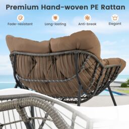 Costway Outdoor Rocking Chair Oversized Patio PE Wicker Egg Chair in Dark Brown - thumbnail 7