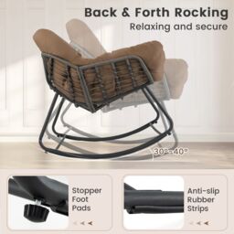Costway Outdoor Rocking Chair Oversized Patio PE Wicker Egg Chair in Dark Brown - thumbnail 6