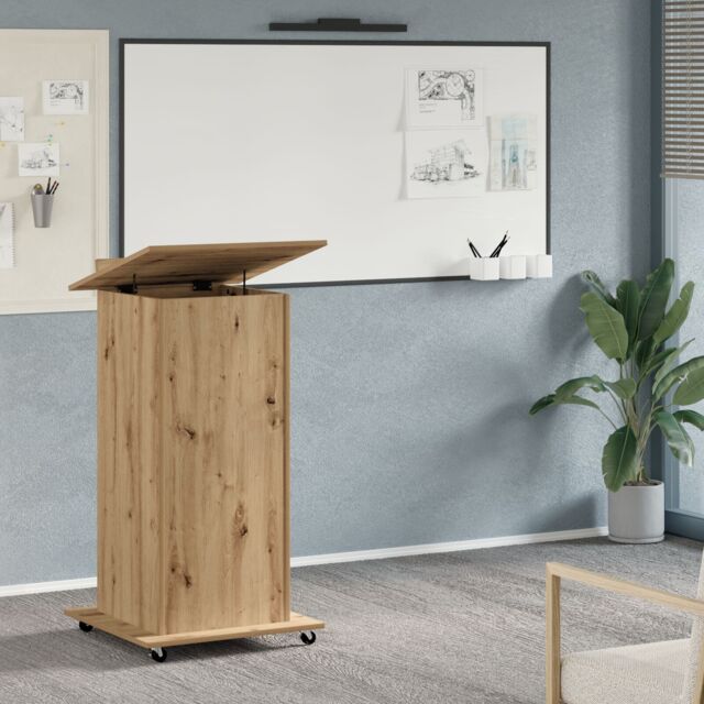 Berkfield Home Lectern Podium with Wheels Artisan Oak Engineered Wood in Brown - image 1