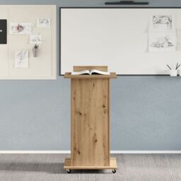 Berkfield Home Lectern Podium with Wheels Artisan Oak Engineered Wood in Brown - thumbnail 4