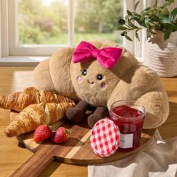 OHS Sweetie Pie Croissant Filled Novelty Scatter Cushion Fleece Toy Gift in Pink - thumbnail 1